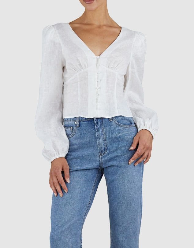 Vivienne Linen Top, White | Amelius