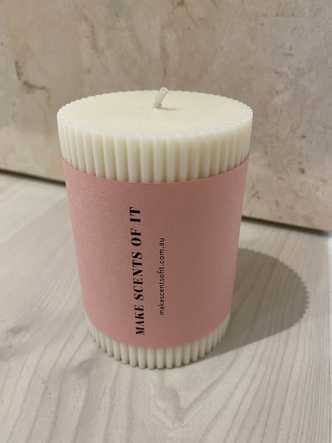 Ribbed Column Candle 10cm x 7cm - NATURAL