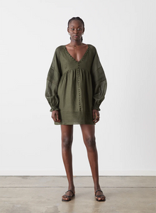 Lillian 4.0 Linen Ramie Smock Dress, Forest | Joslin Studio