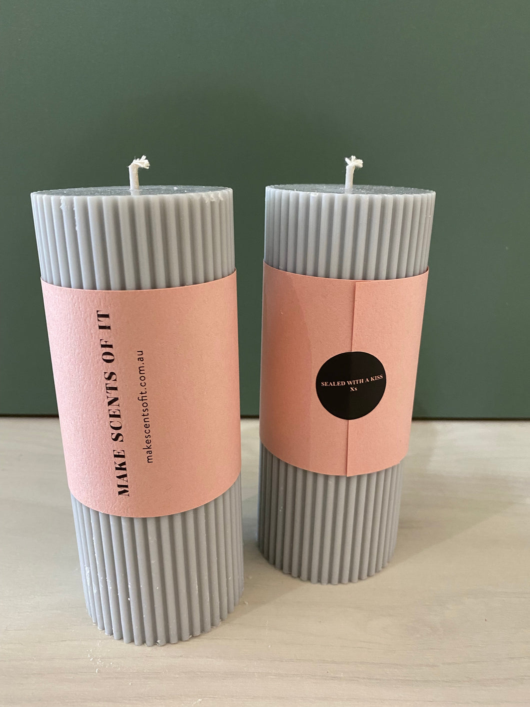 Ribbed Column Candle 15cm x 6cm - SMOKE GREY