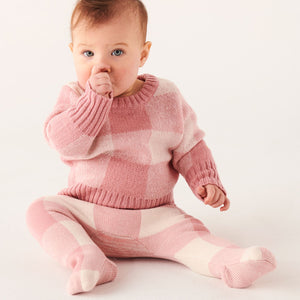Strawberries & Cream Tartan Knit Knitted Tights   | Kip & Co