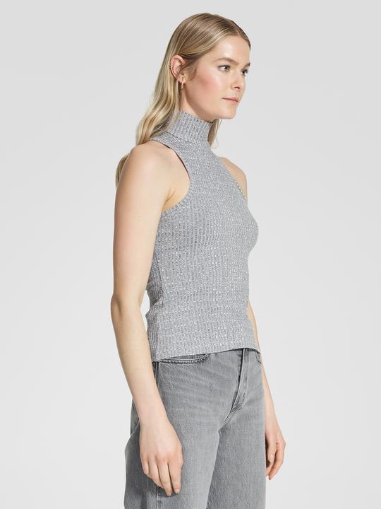 Luxe Rib High Neck Tank Grey Marle | NOBODY DENIM